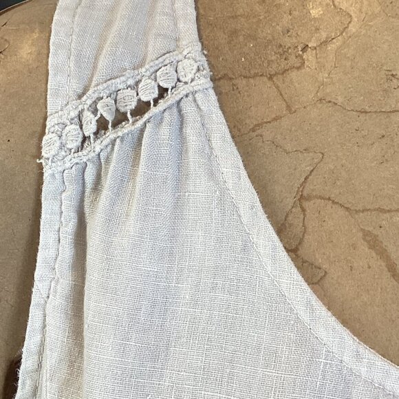Terzo Mellennio Italian Linen Shift Sun Dress Back Tie Ruffle Hem L Beige #267K - Picture 6 of 9